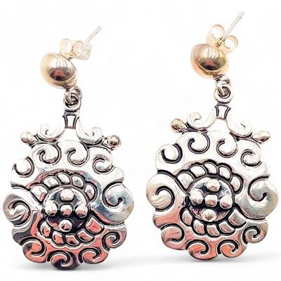ATI 925 Mexico Engraved Sterling Silver Drop Earrings