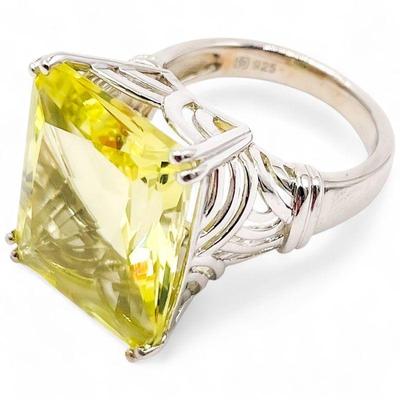 Lemon Quartz Ring with 925 Sterling Silver Setting Size 7
