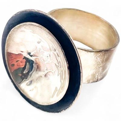 925 Sterling Silver Modernist Hammered Ring Size 7