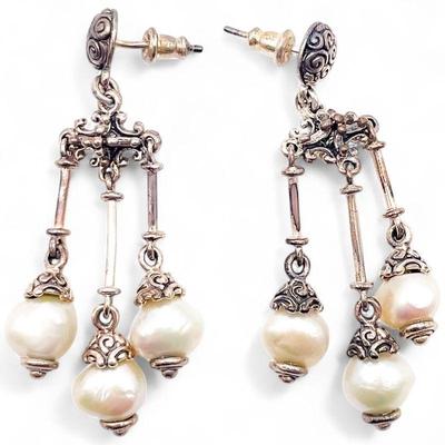 925 Sterling Silver Cultured Pearl Chandelier Earrings