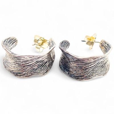 925 Sterling Silver Textured Hoop Earrings