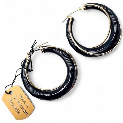 14K JCM Jacmel Mauritius Black and Gold Hoop Earrings
