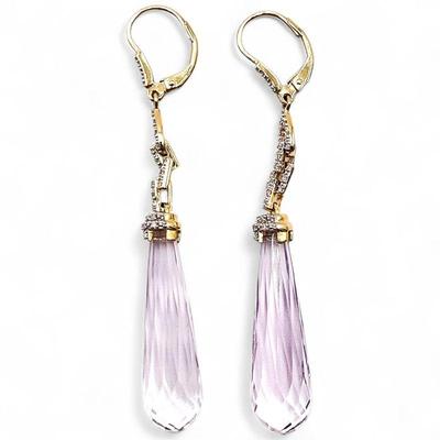 14K Gold Drop Earrings with Faceted Crystal Teardrops