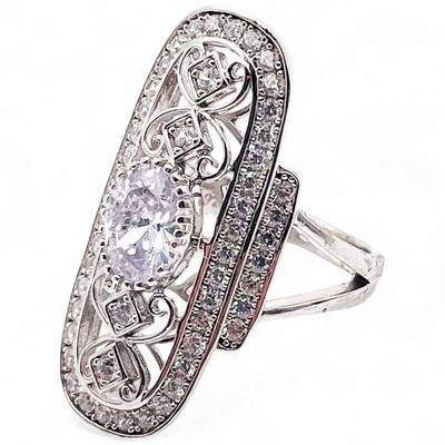 YGI 925 Sterling Silver CZ Oval Ring Size 7