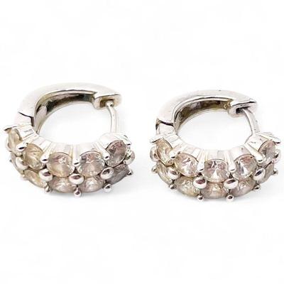 PAJ 925 Sterling Silver Hoop Earrings with CZ Stones