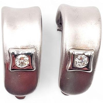 14K White Gold Hoop Earrings with Diamonds