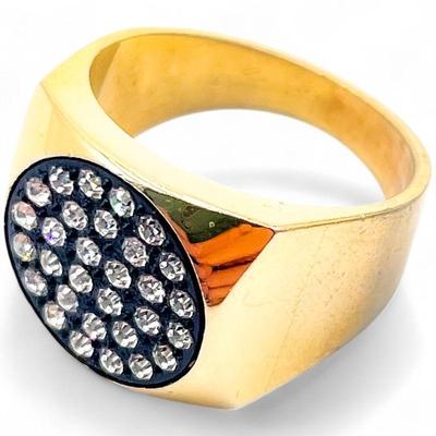 Gold-Tone Ring with Rhinestone Pave Setting Size 9