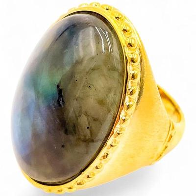 Gold-Plated 925 Sterling Silver Labradorite Ring Size 7
