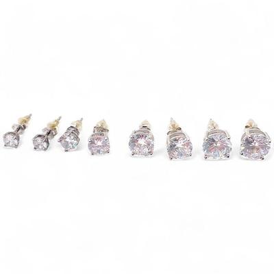 5 Pairs of Sterling Silver Cubic Zirconia Stud Earrings