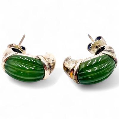 925 Sterling Silver Scalloped Jade Earrings