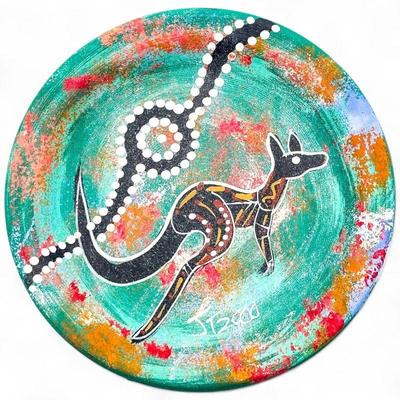 Hand-Painted Aboriginal-Style Bowl with Kangaroo Motif