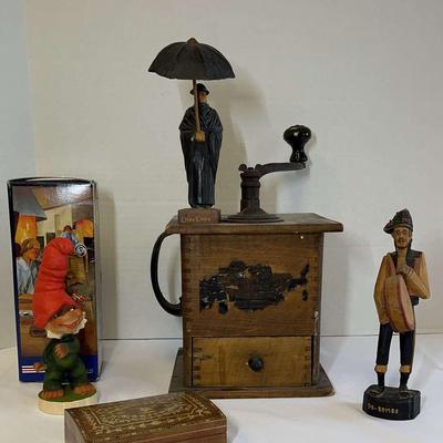 Vintage Wooden Coffee Grinder And Decor