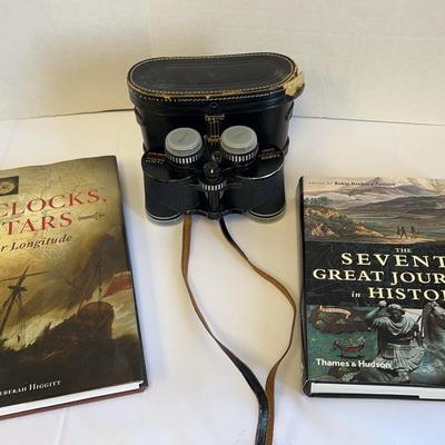 Vintage Tasco Binoculars & Hardback Travel History Books