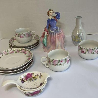 Porcelain Plate And Cup Set With “Blithe Morning” Porcelain Figure