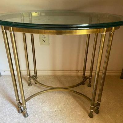 brass occasional end table with oval beveled glass top