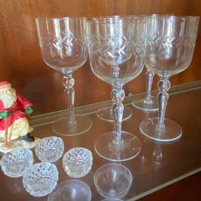 depression glass stemware and brilliant cut crystal salts cellars