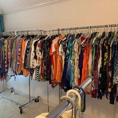 11 Rolling Racks of Ladies CLOTHES, from lingerie to heavy coats and everything in between by Liz Claiborne, st. Johns, Gap, Dana Buchman...