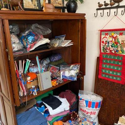 large assortment of knitting needles fabric and more