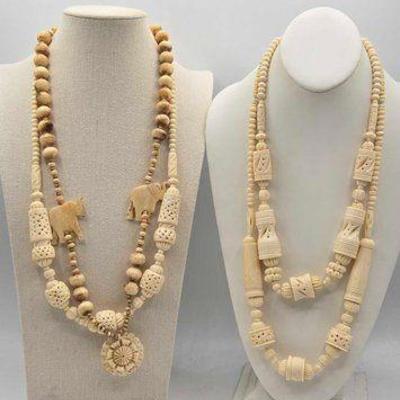 #1018 • (4) Bone Carved Necklaces, 373g
