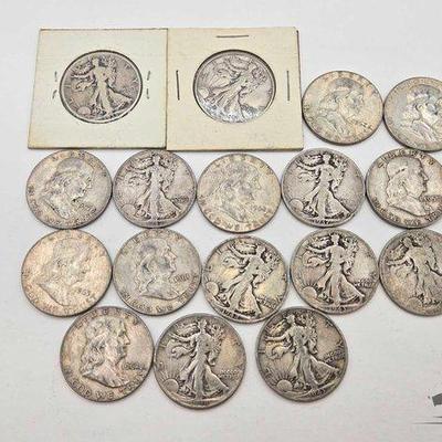 #1401 • (17) Pre 1964 Silver Half Dollar Coins
