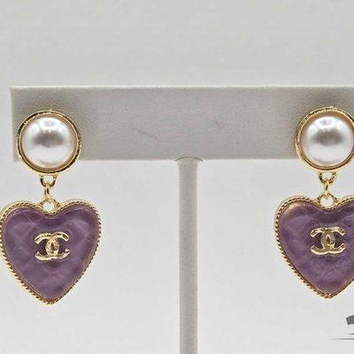 #1006 • Chanel Purple Heart & Fuax Pearl Costume Earrings
