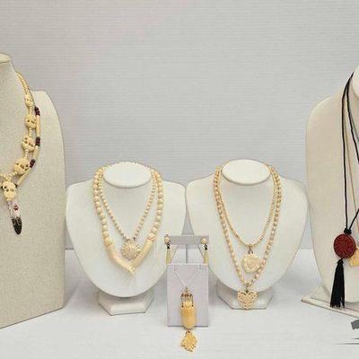 #1036 • Bone Carved Necklaces, Earrings and Pendants
