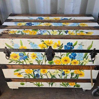 #4902 • Floral Painted Wooden Trunk
