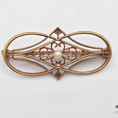 #782 • 14k Gold with Pearl Vintage Brooch, 2.6g
