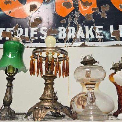 #2336 • (5) Oil & Electric Lamps & Lids
