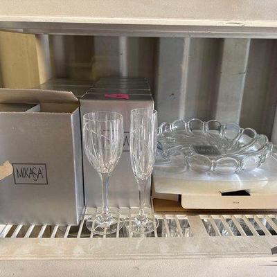#7520 • (23) Mikasa Glass Cups and (1) Crystal Glass Tray
