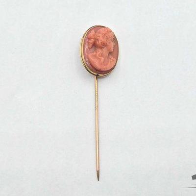 #818 • 18k Gold Cameo Stick Pin, 4.3g
