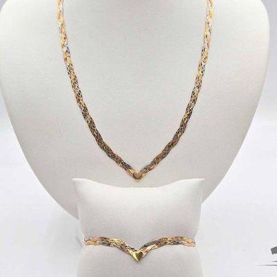 #702 • 14k Tri-Color Gold Bracelet & Necklace, 13.1g
