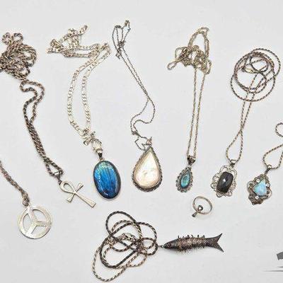 #902 • (8) Sterling Silver Necklaces & Ring, 143.8g
