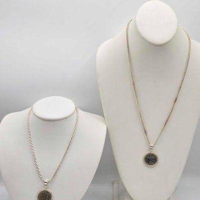 #1700 • (2) Foreign Currency Coins on Sterling Silver Chains, 58.7g
