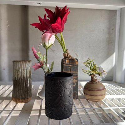 #7534 • (5) Small Vases & Faux Flowers
