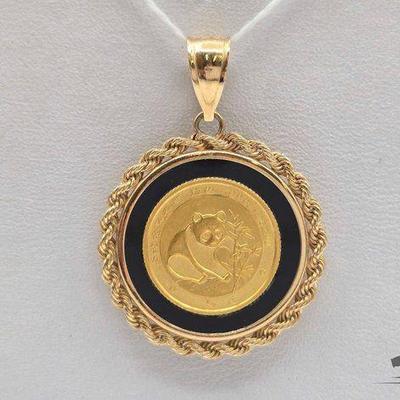 #1224 • Gold and Black Onyx Panda Coin with 14k Bezel Pendant, 4.6g
