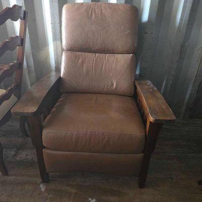 #13100 • Wooden Leather Recliner
