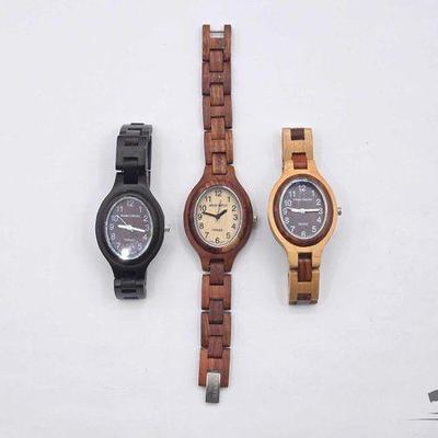 #1082 • (3) Tense Wood Wristwatches

