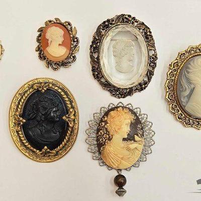 #1038 • (6) Cameo Pins & Hat Pin
