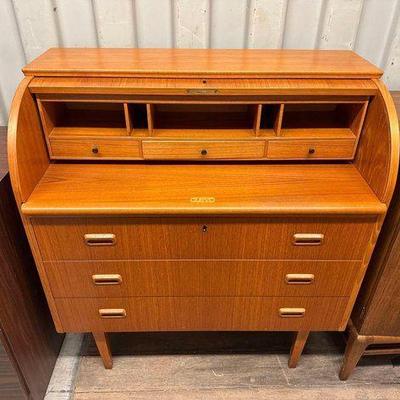 #7506 • Mid-Century Modern Teak Roll Top Desk
