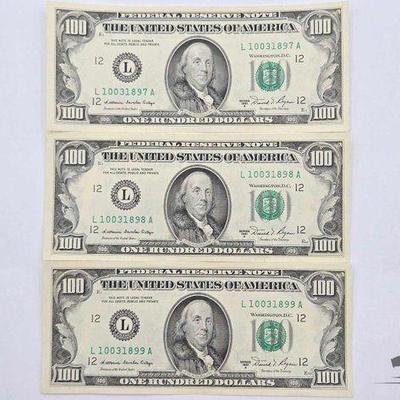 #1524 • (3) 1981 $100 Bills in Sequence
