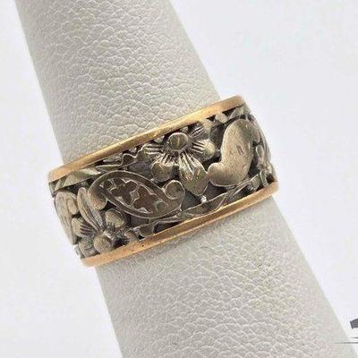#718 • 14k Gold Floral Band, 5.7g
