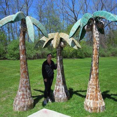 GROUP OF THREE VINTAGE METAL PALM TREES