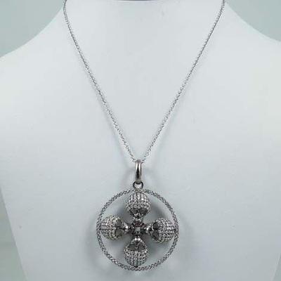VERY UNUSUAL 14K W.G. & DIAMOND SKULL MOTIF NECKLACE