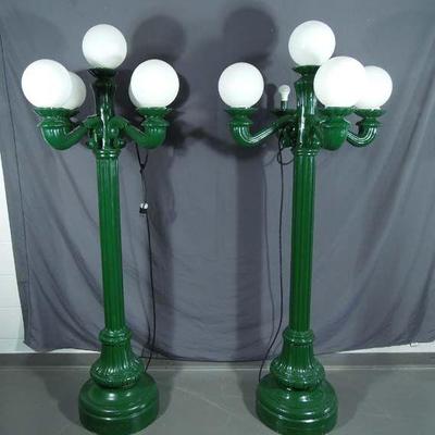 TWO LARGE CAST ALUMINUM OUTDOOR LAMP POSTS 76"H
