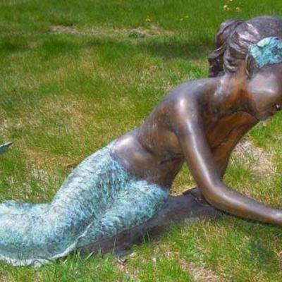 ADORABLE BRONZE SCULPTURE/FOUNTAIN OF LYING MERMAID
