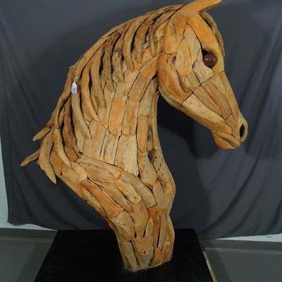SPECTACULAR MONUMENTAL HAND CARVED CUSTOM MADE TEAK BUST OF HORSE