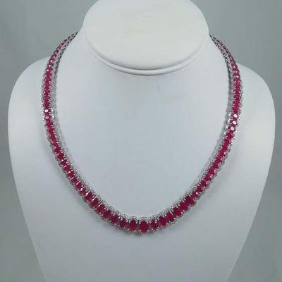 OUTSTANDING LADIES PLATINUM, BURMESE RUBY & DIAMOND ETERNITY NECKLACE