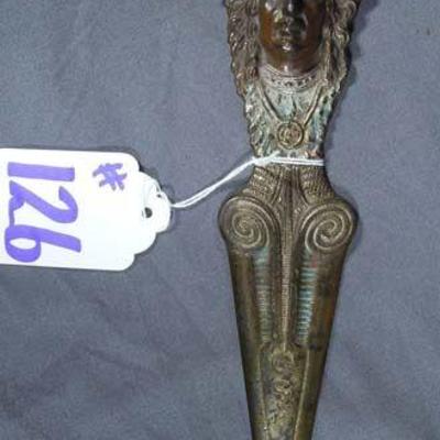 ANTIQUE C.J.O. JUDD INDIAN DESK ART CAST IRON STATUE LETTER OPENER KNIFE TOOL