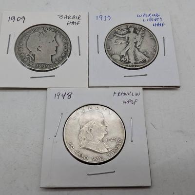3 Silver Half Dollar Type Lot